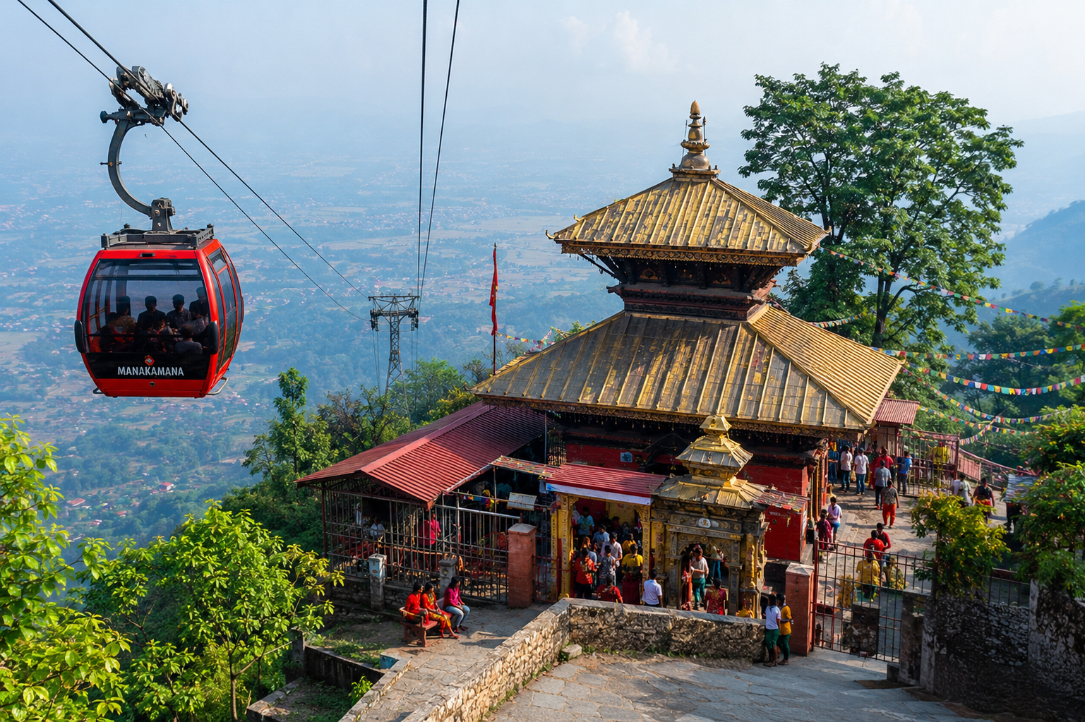 Hilltop Temple and Cable Car Panorama